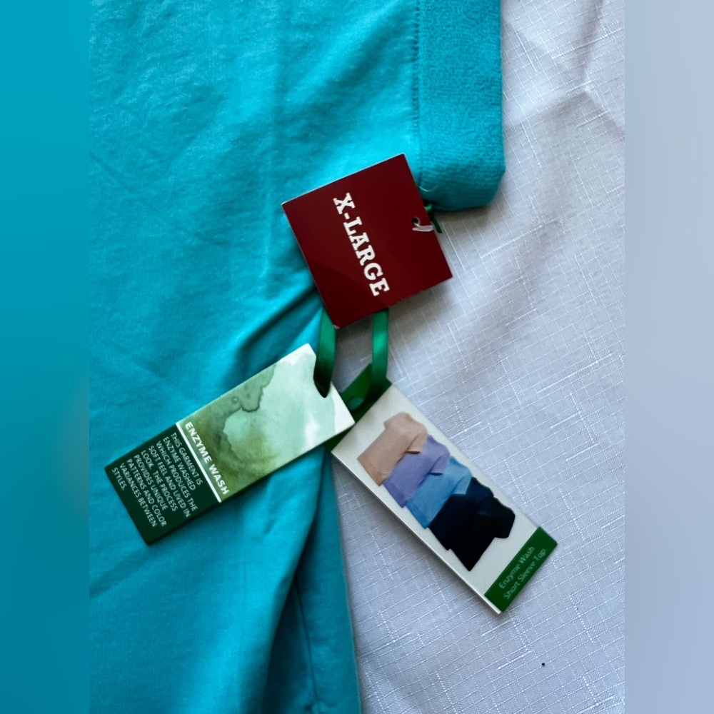 GREEN TEA Enzyme Washed Short Sleeve Top, Sz L, NWT - Lt Blue/Turquoise - Picture 6 of 6